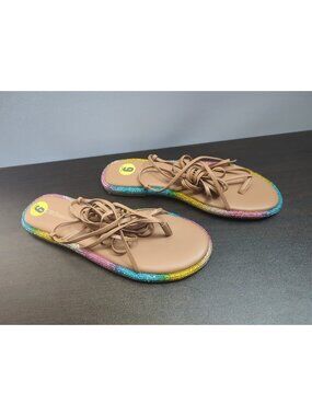 BCBGeneration Women's Tarin Sandal Rhinestone Detailing Padded Footbed Tan, 9